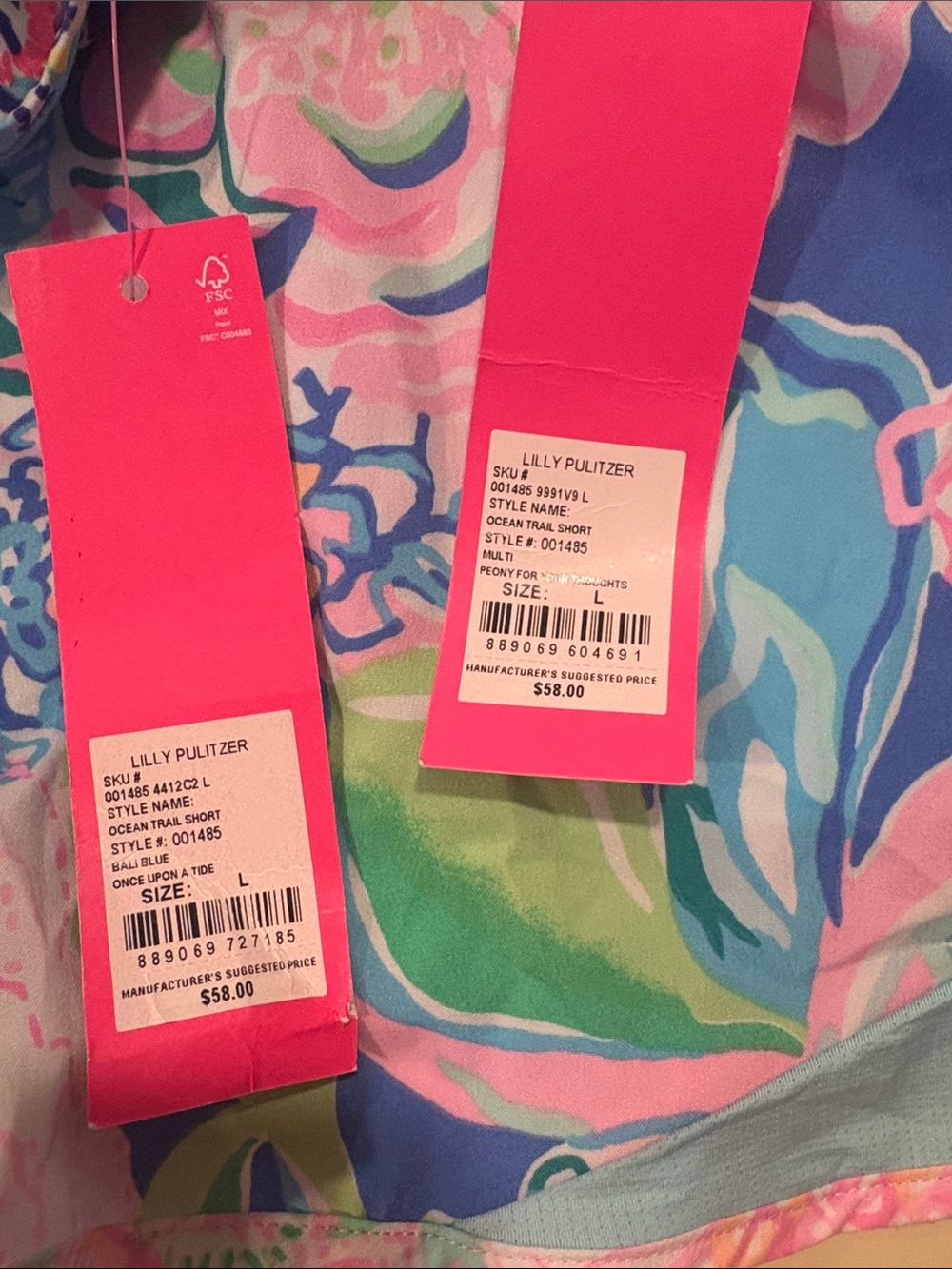 Lilly Pulitzer Blue Pink Floral Pull-On Athletic Shorts Duo - Picture 2 of 4